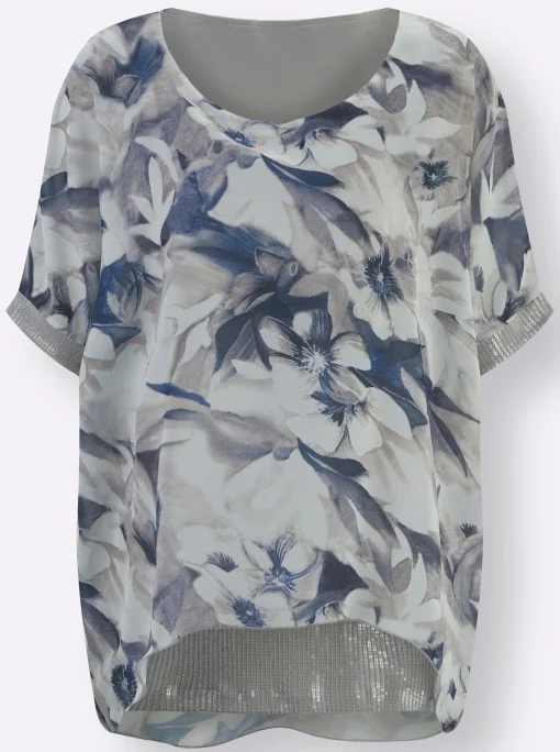 Longbluse im Mix aus Viskose und Seide