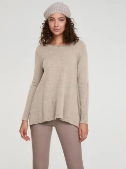Longpullover mit großzügigem Rundhals-Ausschnitt