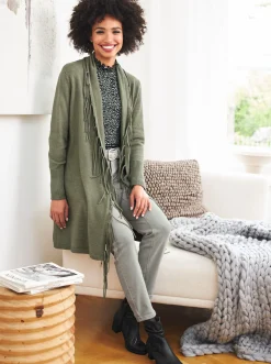Longstrickjacke mit Bindegürtel