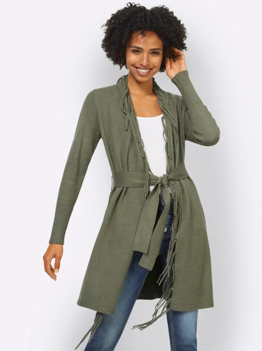 Longstrickjacke mit Bindegürtel