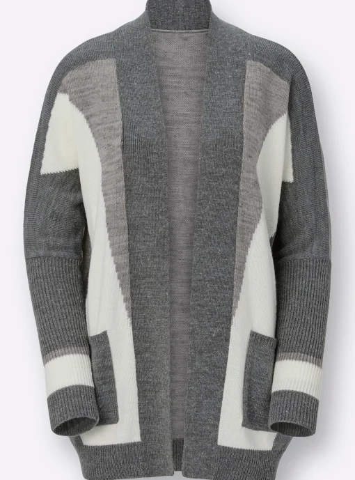 Longstrickjacke mit grafischem Strick-Muster