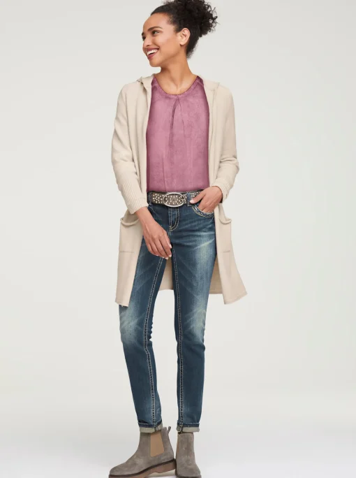 Longstrickjacke mit Kapuze