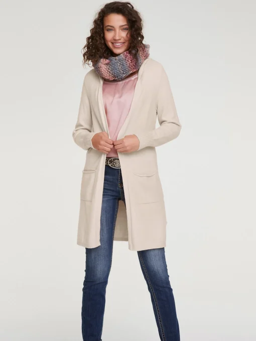 Longstrickjacke mit Kapuze