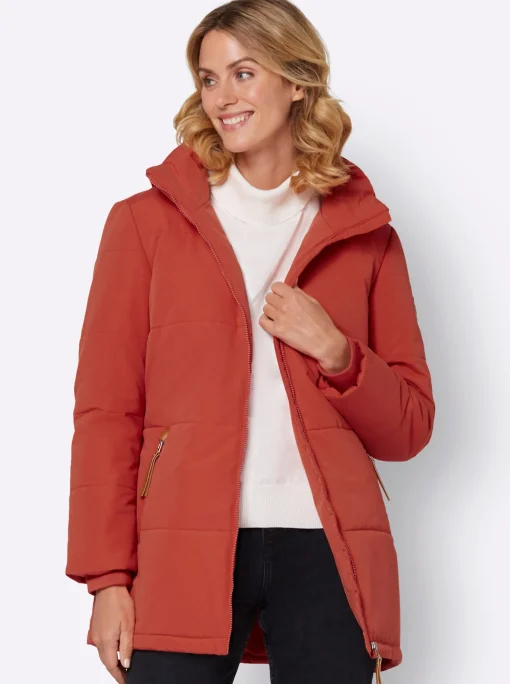 Outdoorjacke mit abnehmbarer Kapuze und Jersey-Bündchen