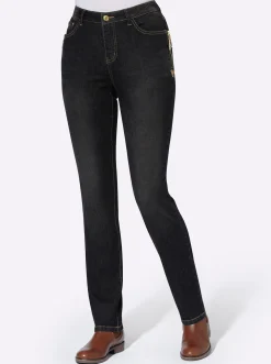 5-Pocket-Jeans mit Reißverschluss und Lederimitat-Anhänger