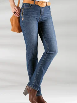5-Pocket-Jeans mit Reißverschluss und Lederimitat-Anhänger