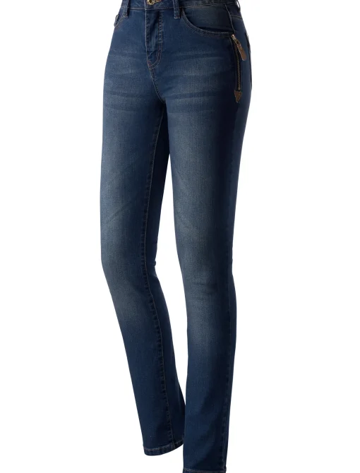 5-Pocket-Jeans mit Reißverschluss und Lederimitat-Anhänger