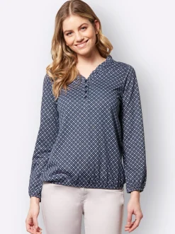 Print-Shirt mit kurzer Knopfleiste