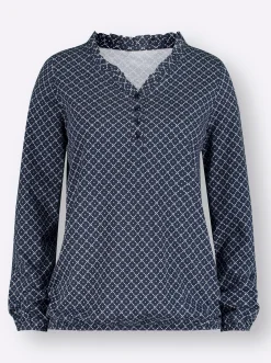 Print-Shirt mit kurzer Knopfleiste