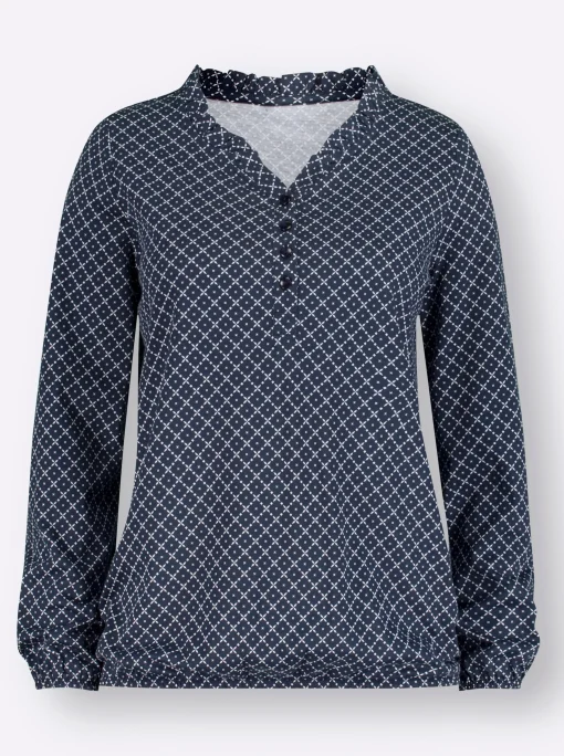 Print-Shirt mit kurzer Knopfleiste