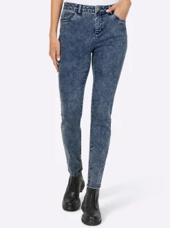 Röhrenjeans mit Glitzersteinchen-Applikation