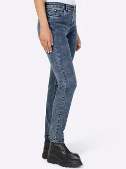 Röhrenjeans mit Glitzersteinchen-Applikation