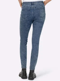 Röhrenjeans mit Glitzersteinchen-Applikation