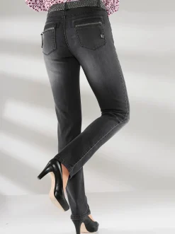 Röhrenjeans mit Zipper an Gesäßtaschen