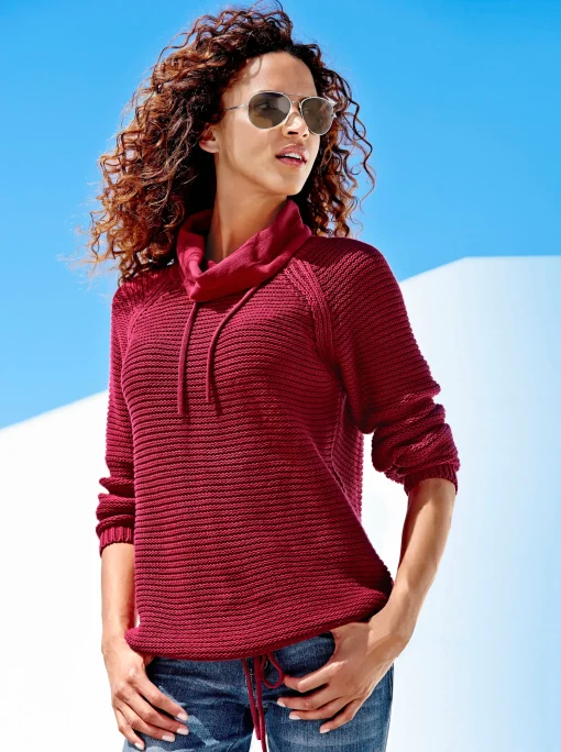 Rollkragenpullover mit Tunnelzug und Bindeband