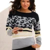 Rundhalspullover im Animal-Print, weich