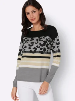 Rundhalspullover im Animal-Print, weich