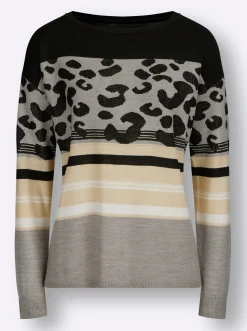 Rundhalspullover im Animal-Print, weich