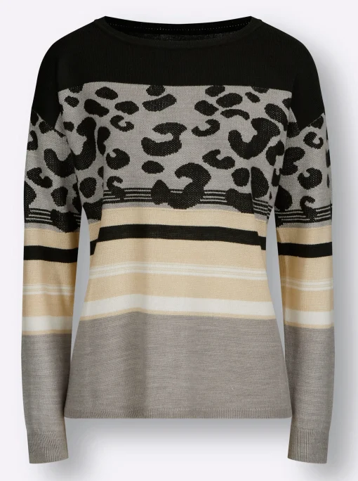 Rundhalspullover im Animal-Print, weich
