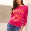 Rundhalspullover in Feinstrick-Qualität, mit Smiley-Schriftzug
