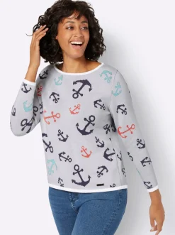 Rundhalspullover mit maritimem Dessin