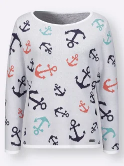 Rundhalspullover mit maritimem Dessin