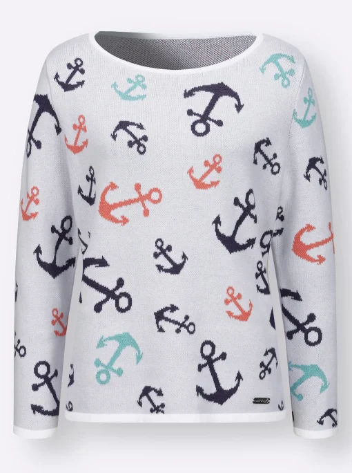 Rundhalspullover mit maritimem Dessin