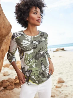 Rundhalsshirt mit abgerundetem Saum