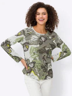 Rundhalsshirt mit abgerundetem Saum