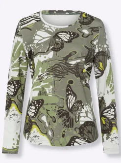 Rundhalsshirt mit abgerundetem Saum