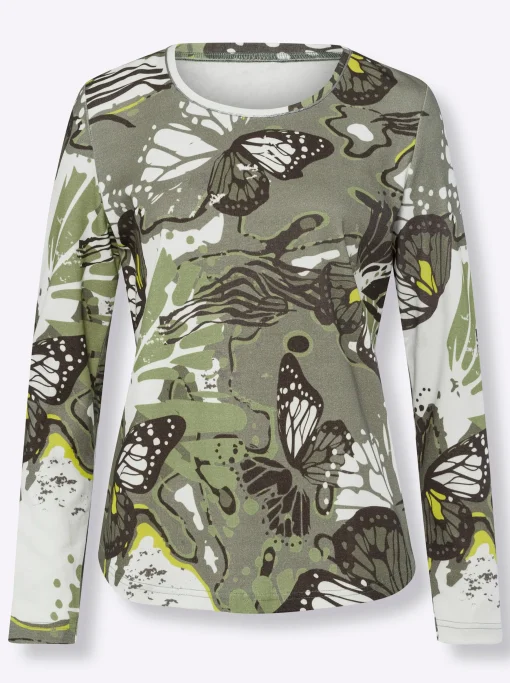 Rundhalsshirt mit abgerundetem Saum