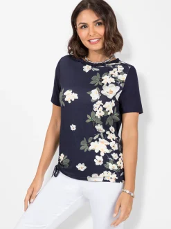 Rundhalsshirt mit Bindebändchen