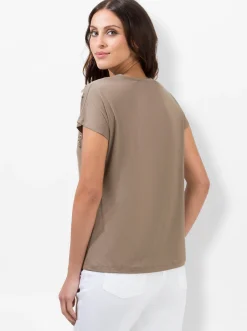 Rundhalsshirt mit Blüten-Applikation und Stickerei