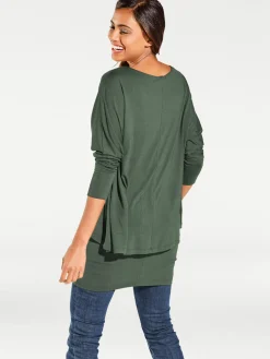 Rundhalsshirt mit Fledermaus-Ärmeln