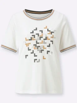 Rundhalsshirt mit Glanz- und Glitzer-Akzenten