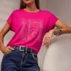Rundhalsshirt mit Glitzersteinchen