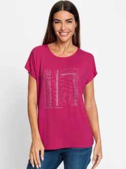 Rundhalsshirt mit Glitzersteinchen