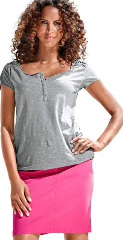 Rundhalsshirt mit Gummizug-Bund