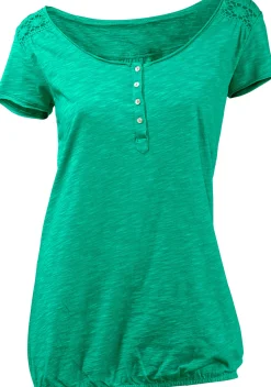 Rundhalsshirt mit Gummizug-Bund
