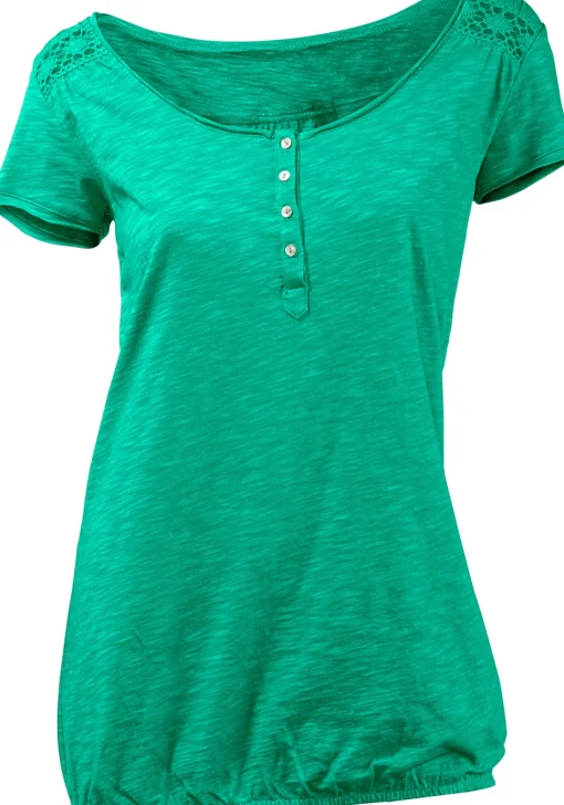 Rundhalsshirt mit Gummizug-Bund