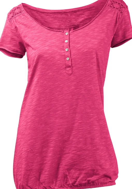 Rundhalsshirt mit Gummizug-Bund