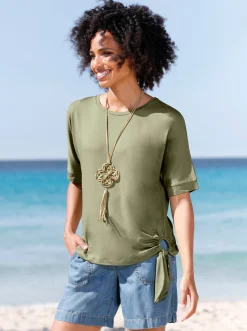 Rundhalsshirt mit Knoten-Detail am Saum