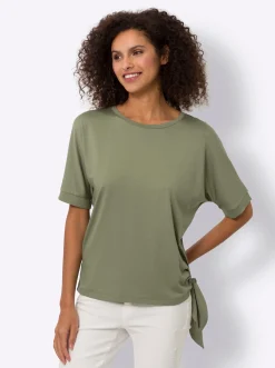 Rundhalsshirt mit Knoten-Detail am Saum