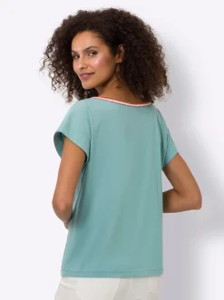 Rundhalsshirt mit Kontrast-Stickerei