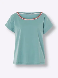 Rundhalsshirt mit Kontrast-Stickerei