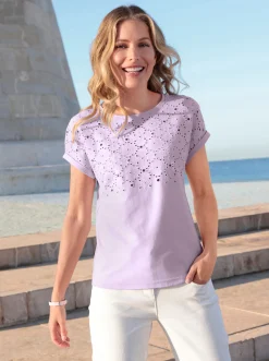 Rundhalsshirt mit Lochstickerei