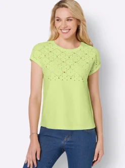 Rundhalsshirt mit Lochstickerei