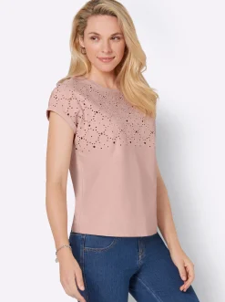 Rundhalsshirt mit Lochstickerei