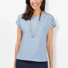 Rundhalsshirt mit Loch-Stickerei