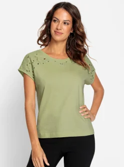 Rundhalsshirt mit Loch-Stickerei
